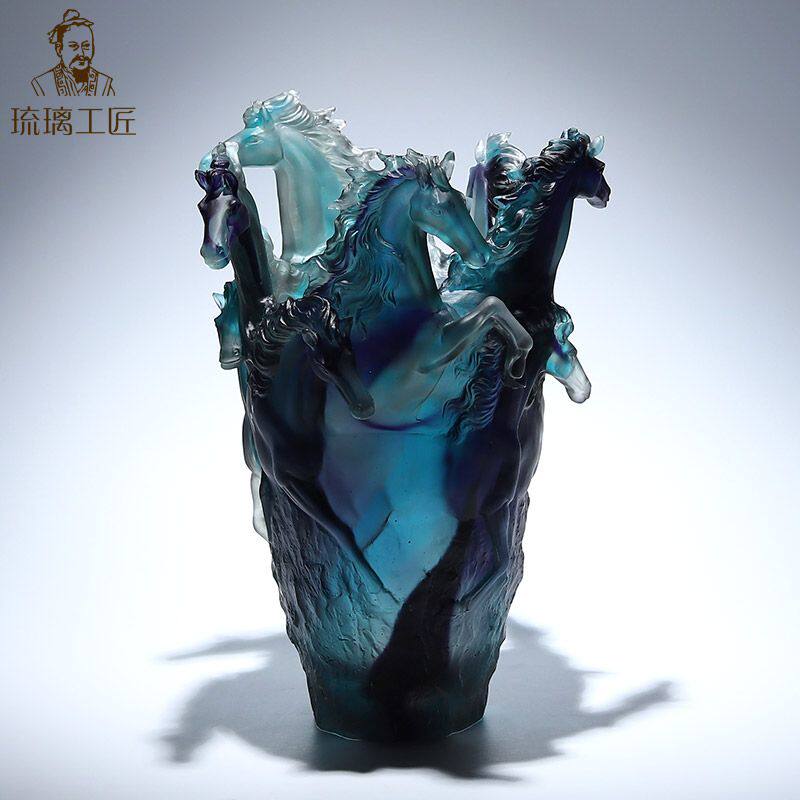 琉璃艺术品摆件八骏马花瓶高级感小众客厅高档装饰搬新家乔迁礼物