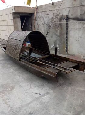 定制实木仿古手工乌篷船可下水木船造景景区小船渔船模型摆件道具