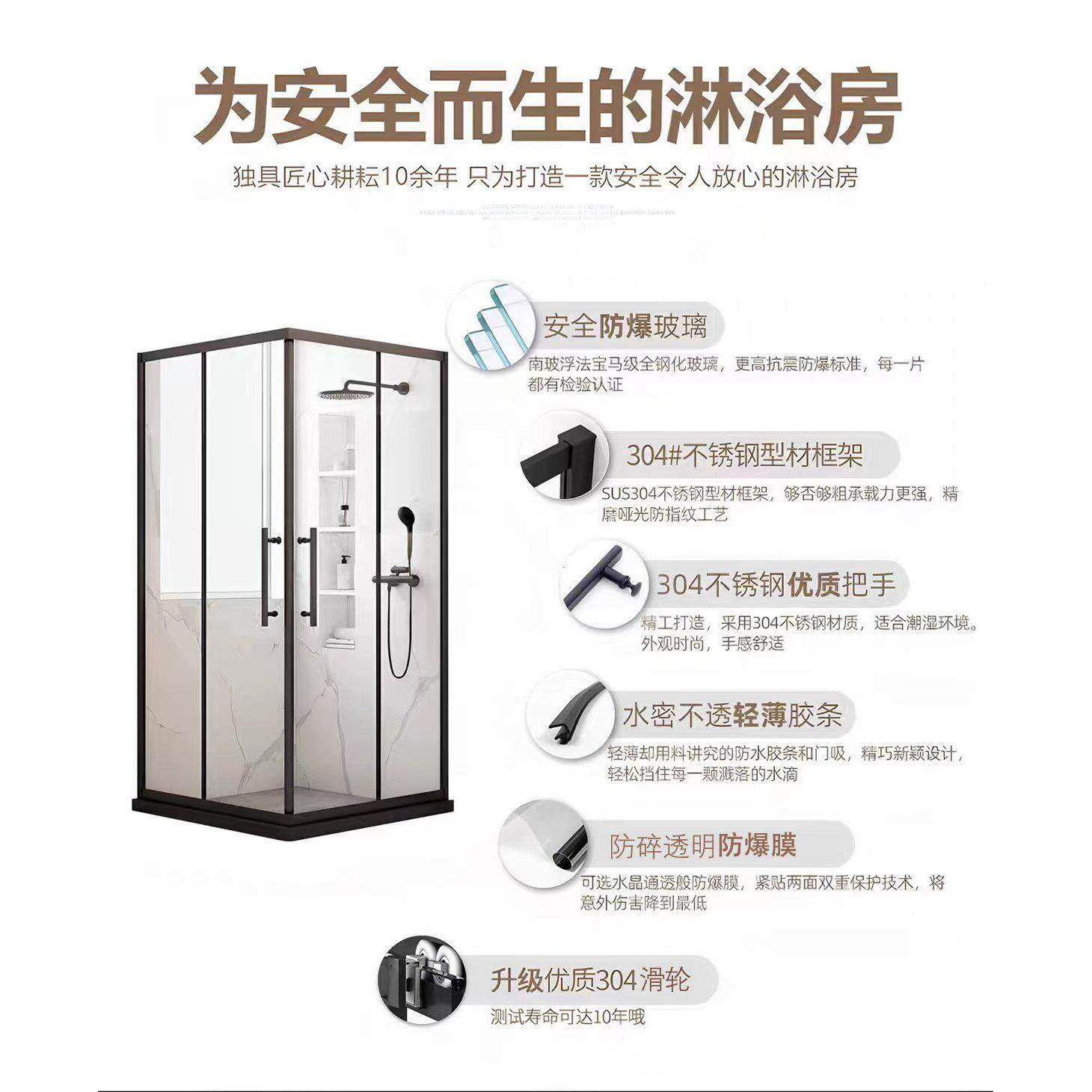 方型门简易洗浴房方型推拉玻澡璃直角淋浴房移门卫生间淋玻璃隔断