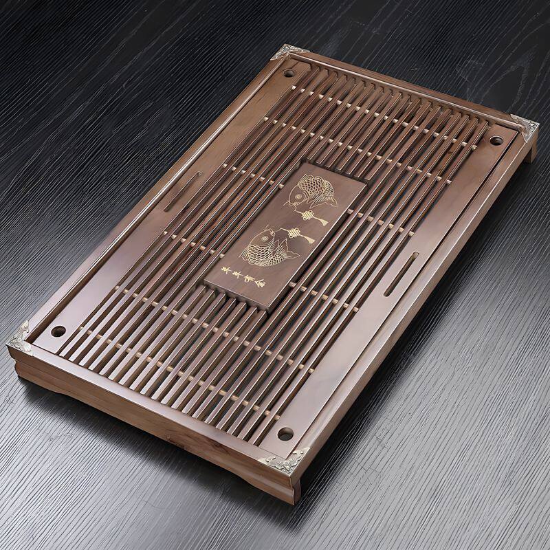 茶盘托盘家用泡茶茶具沥水盘抽屉式储水排水两用小型茶托木质茶台