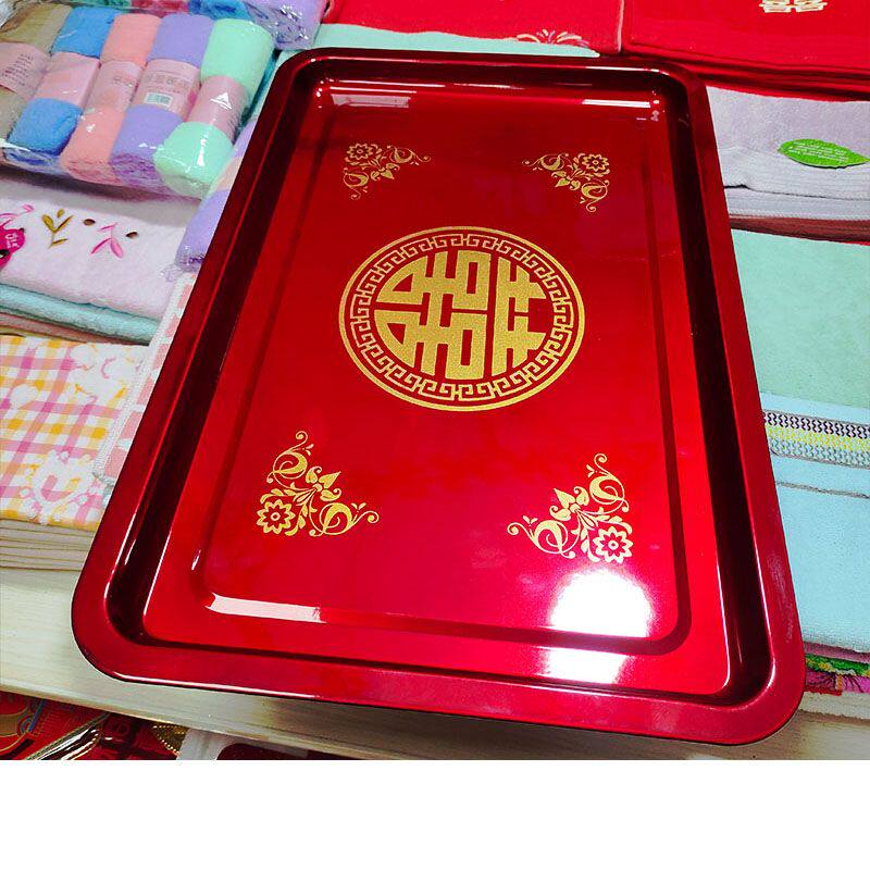 结婚喜庆方盘特大号红色托盘长方形喜盘订婚摆礼端菜托盘