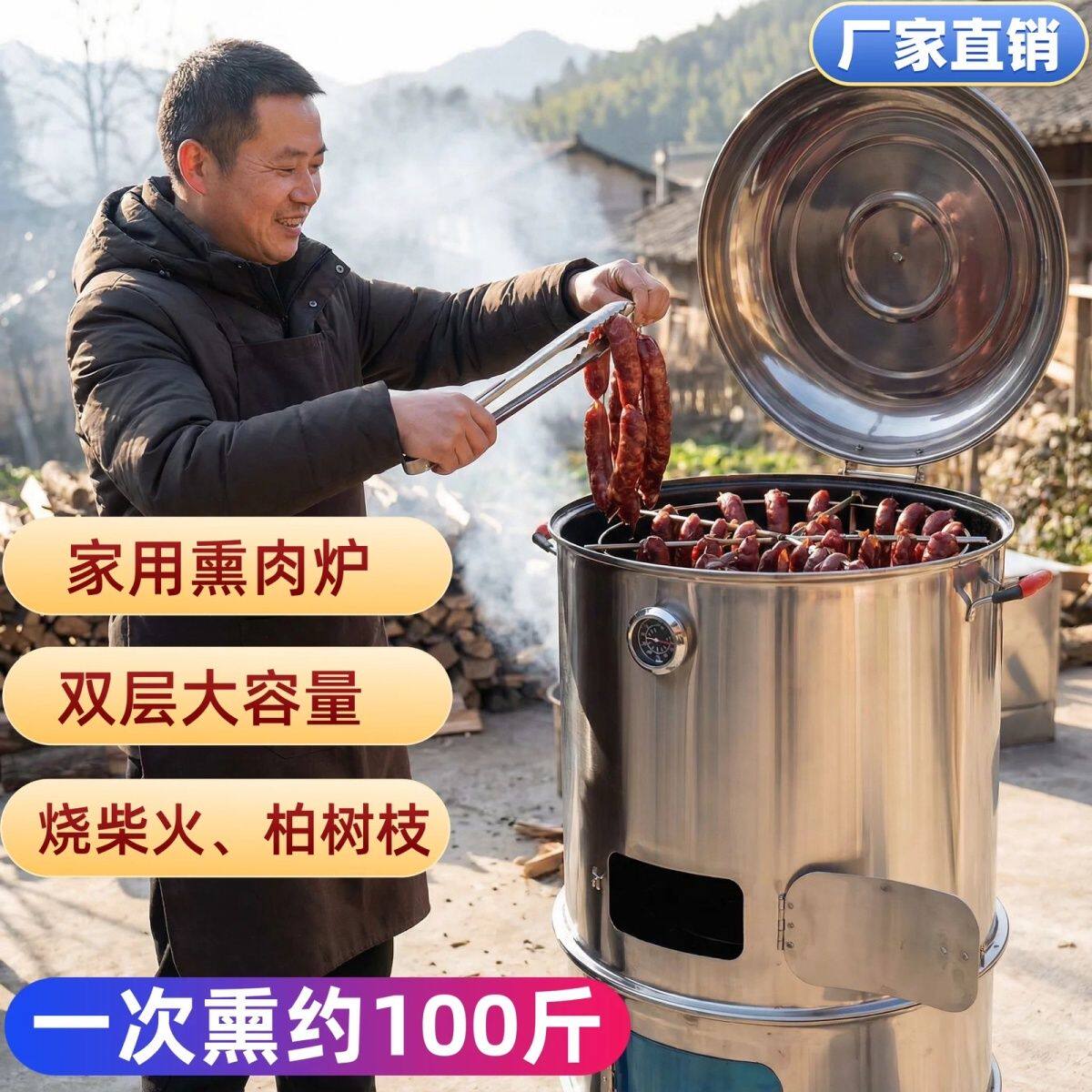 柴火柏树枝薰肉炉木柴熏腊肉商用家庭熏香肠机烤羊腿吊炉烤串家用