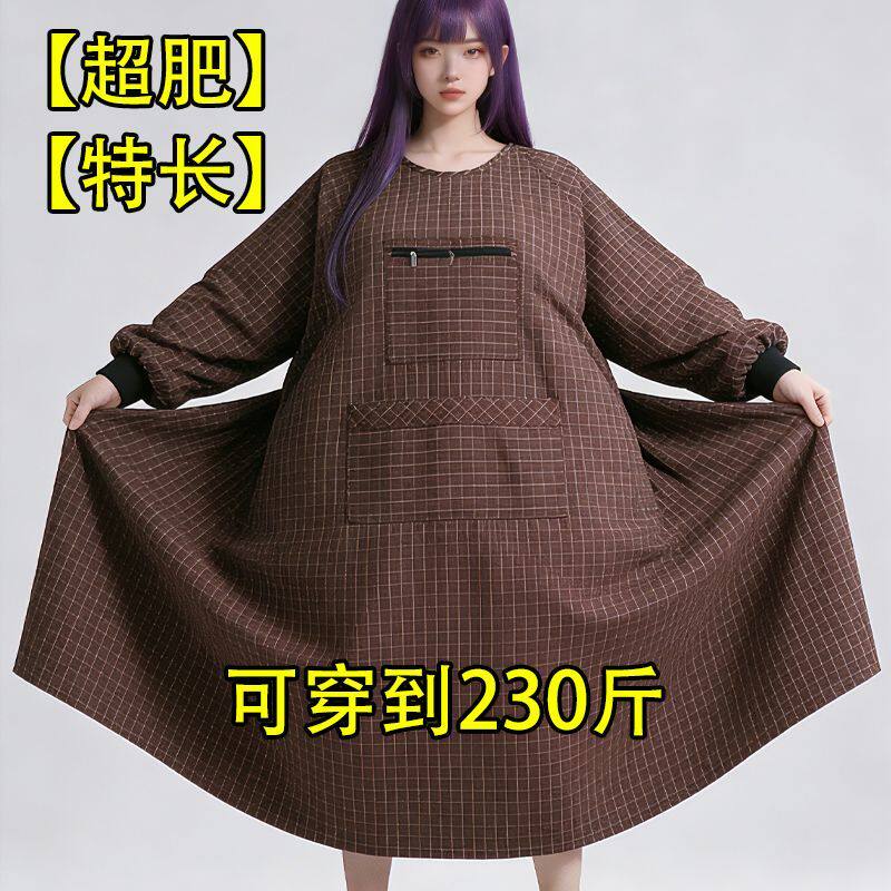 耐磨加肥加大可套棉袄大码加长加厚纯棉长袖罩衣女厨房围裙工作服