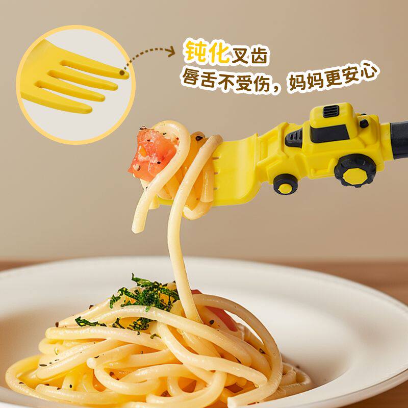 儿童幼儿园工程车样式重工PP耐高温铲子叉勺套装宝宝专用卡通勺叉