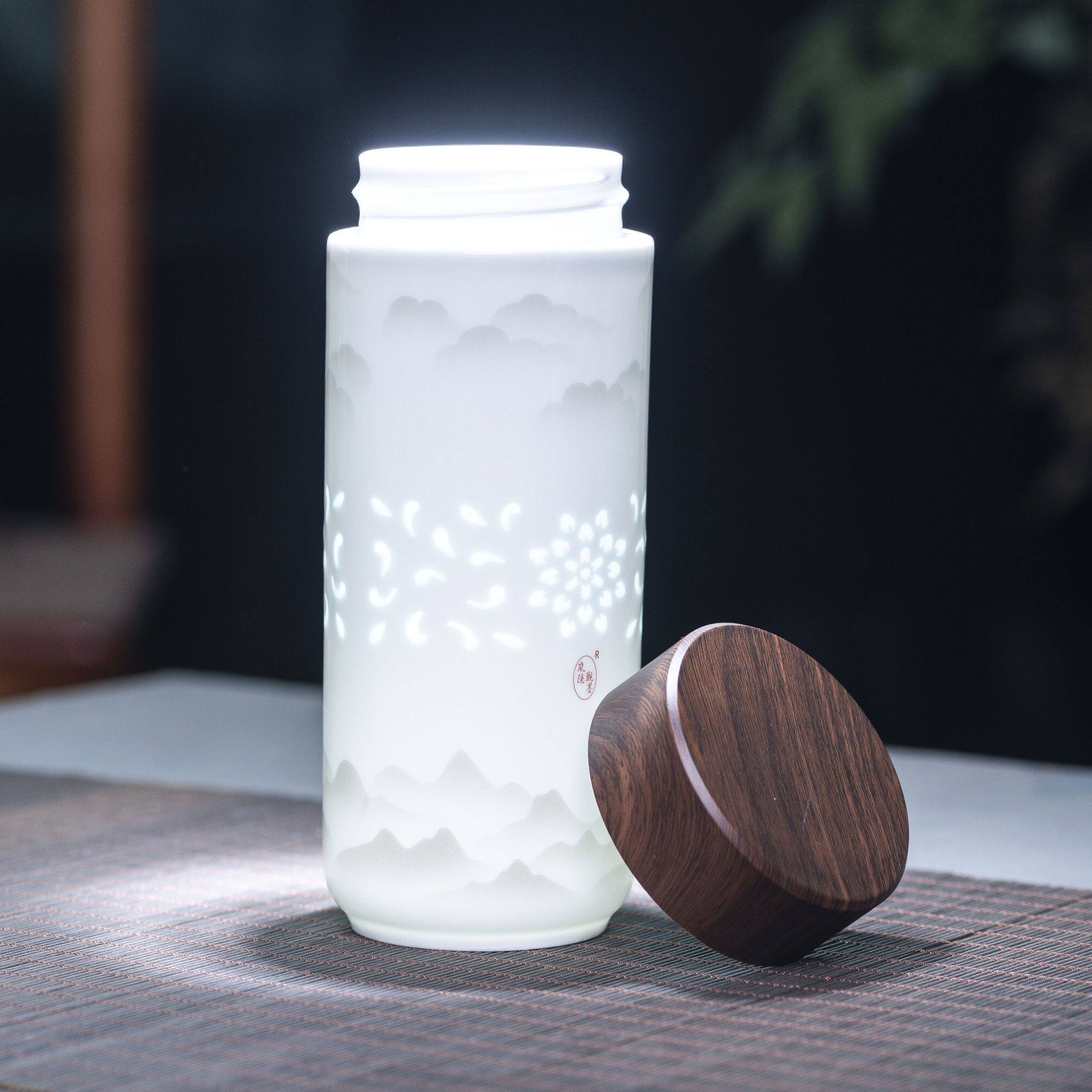 景德镇陶瓷保温杯玲珑手绘双层内胆办公茶杯伴手带盖养生水杯高档