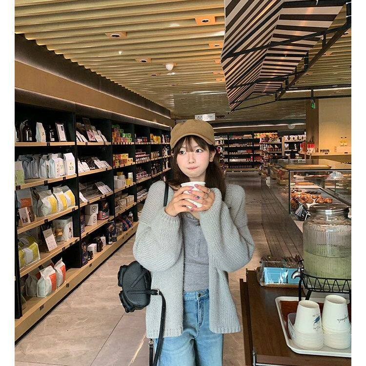 切糕自制小个子秋季一整套女新款外套套装灰色吊带上衣毛衣针织衫