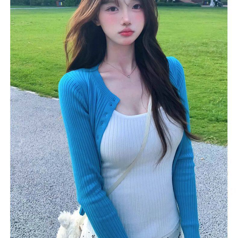 韩系温柔风针织吊带背心开衫两件套装女纯欲甜辣妹修身2026早春季