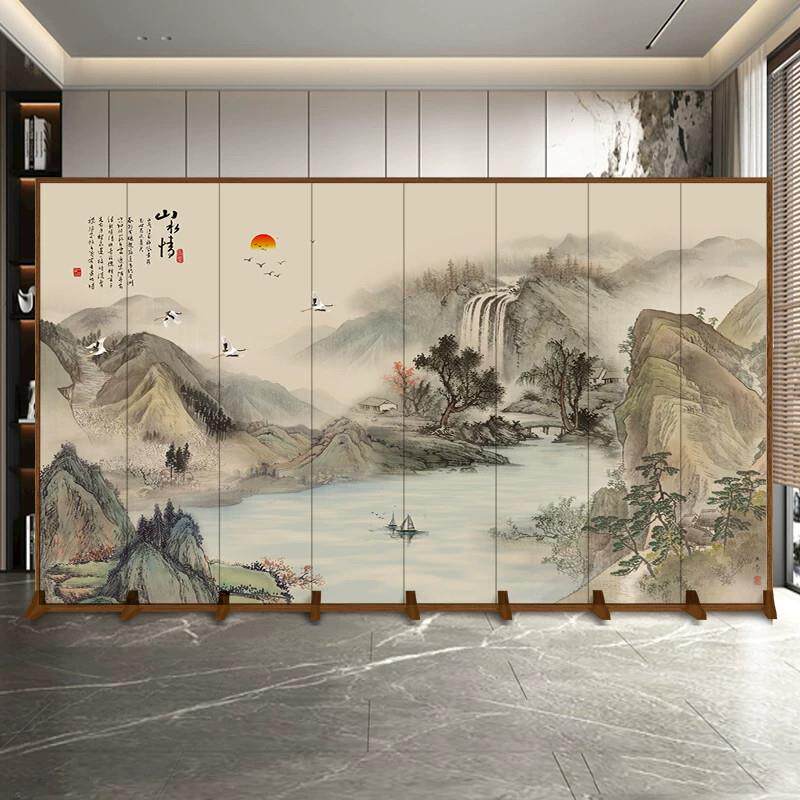 山水画屏风隔断客厅办公室可折叠移动酒店饭店包间会议场围挡折屏