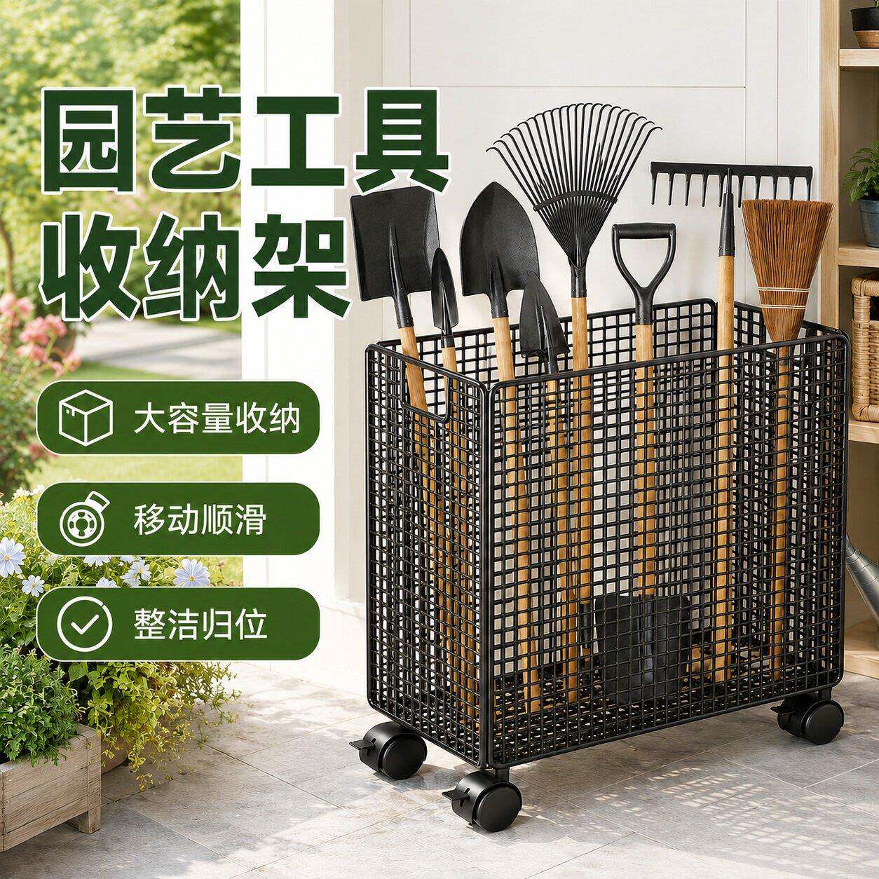 移动园林庭院工具收纳架锄头铲子耙子加粗花园农具摆放架整理储物