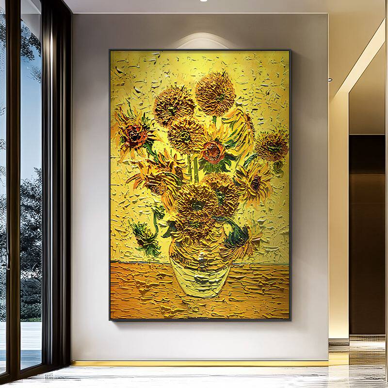 梵高向日葵手绘油画大芬村客厅餐厅背景墙装饰画现代欧式玄关挂画