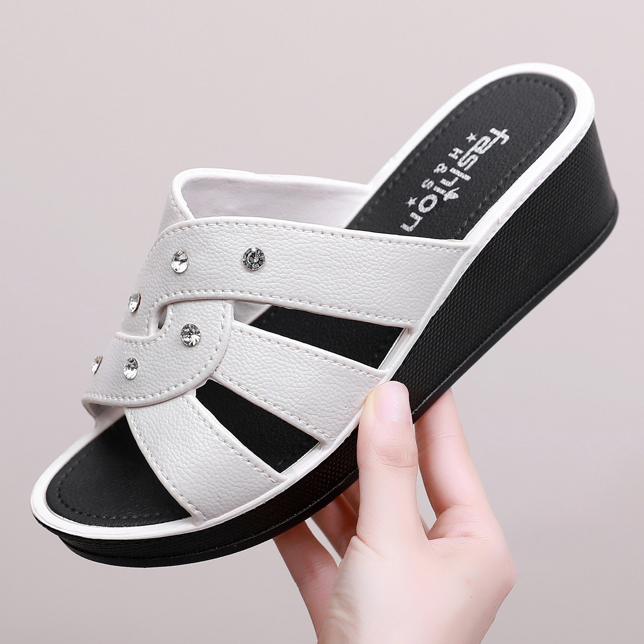 拖鞋女士夏季厚底外穿高跟软底休闲沙滩鞋坡跟洗澡社会居家女凉拖,女鞋,一字拖,淘宝优惠券,粉丝福利购,淘宝优惠卷