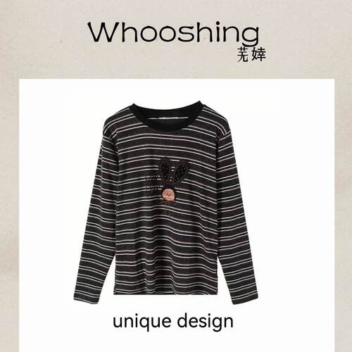 芜婞Whooshing「赴约秋日」  时尚个性条纹圆领上衣WX105D051