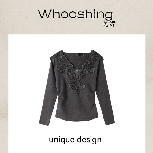 芜婞Whooshing「焦糖拿铁」 个性花边设计针织上衣WX105S003