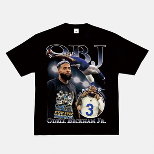 muc橄榄球nfl球星obj人像印花美式高街重磅短袖t恤小领口复古上衣