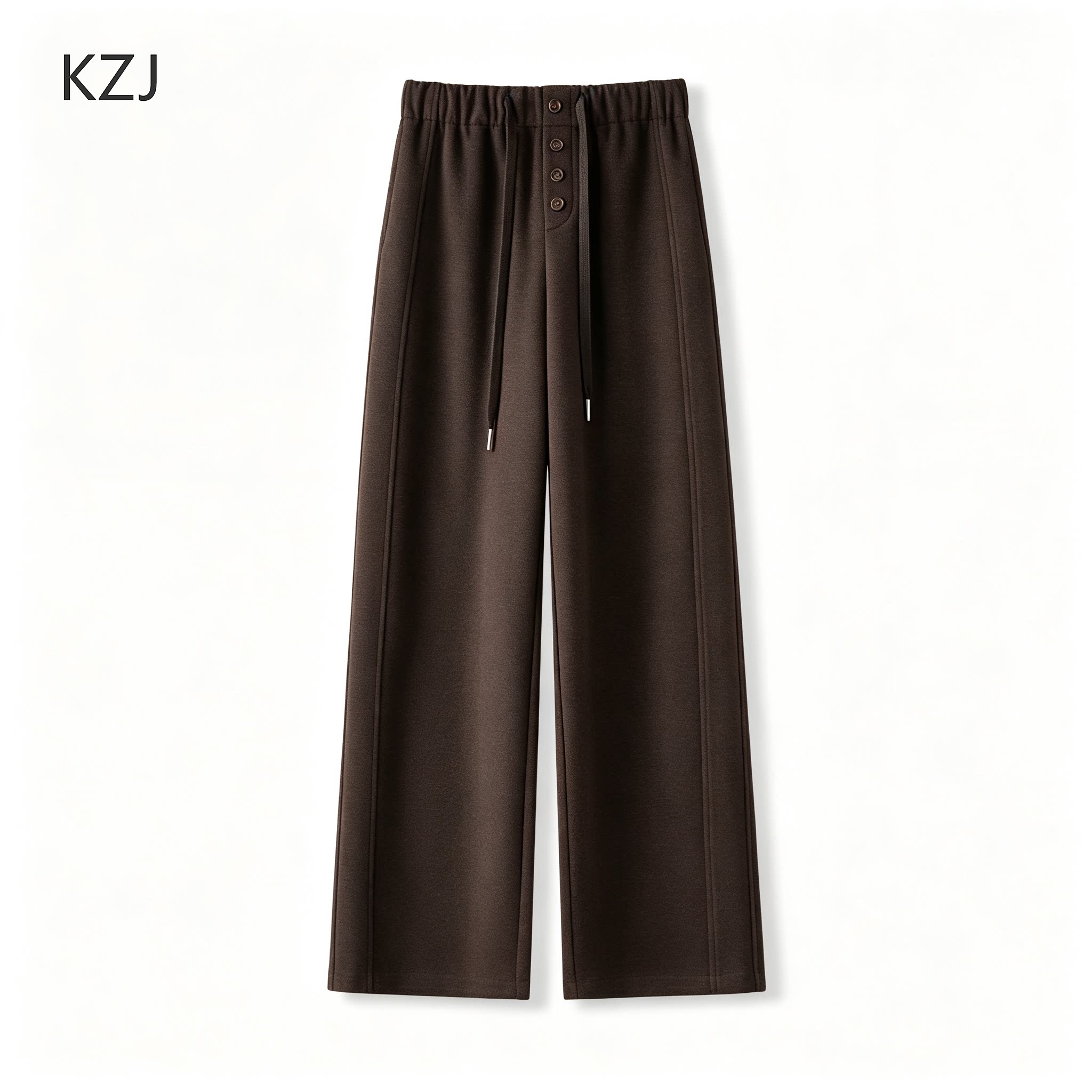 【KZJ】秋季新款排扣设计抽绳松紧阔腿女裤季高腰垂感百搭