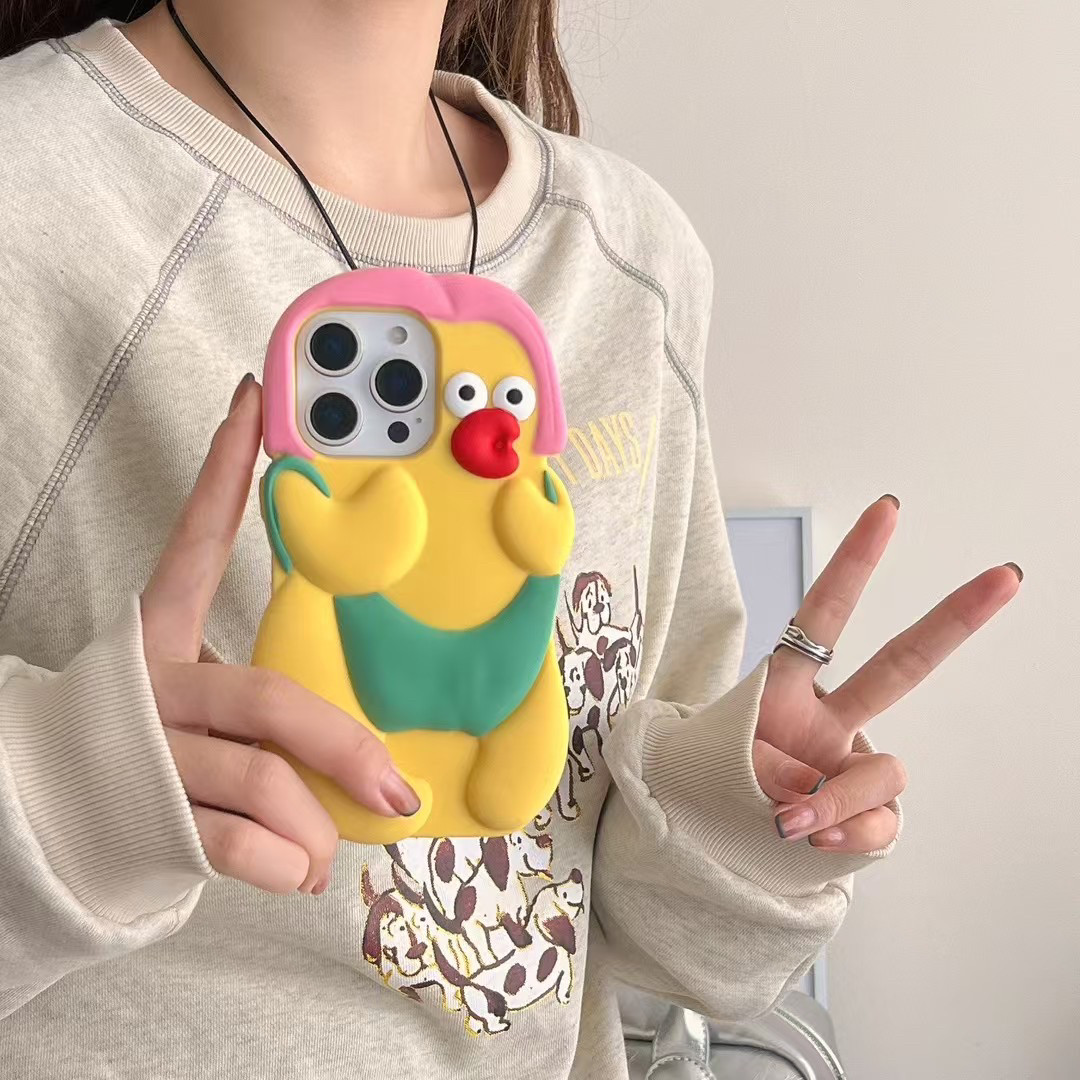 可爱卡通沙马特中分头姑姑鸡iPhone16promax手机壳适用于苹果15手机套14pro硅胶软壳13防摔保护套15pro潮16