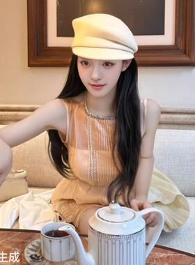 日系复古黑色报童帽女秋冬显脸小鸭舌帽网红法式英伦风羊毛贝雷帽