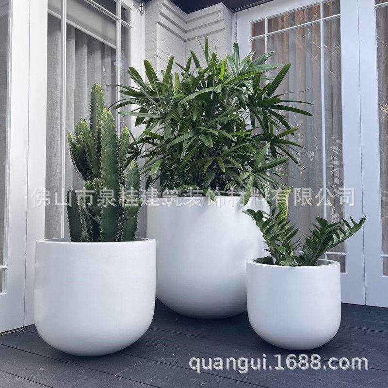 厂家直供大号圆形玻璃钢花器北欧商场酒店别墅落地美陈大花盆