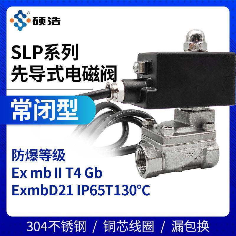 SLP-16P防爆电磁阀220v24v不锈钢耐高压1.6MPa先导式水阀消防气阀