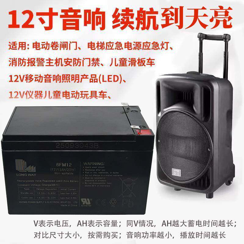 龙威12V12AH蓄电池6FM12门禁电梯童车音响增氧泵12伏电瓶UPS电瓶