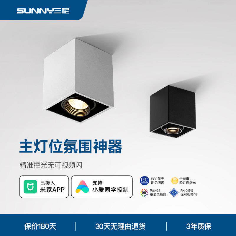 明装筒灯led家用北欧COB天花板灯客厅无主灯照明斗胆盒仔灯方形射