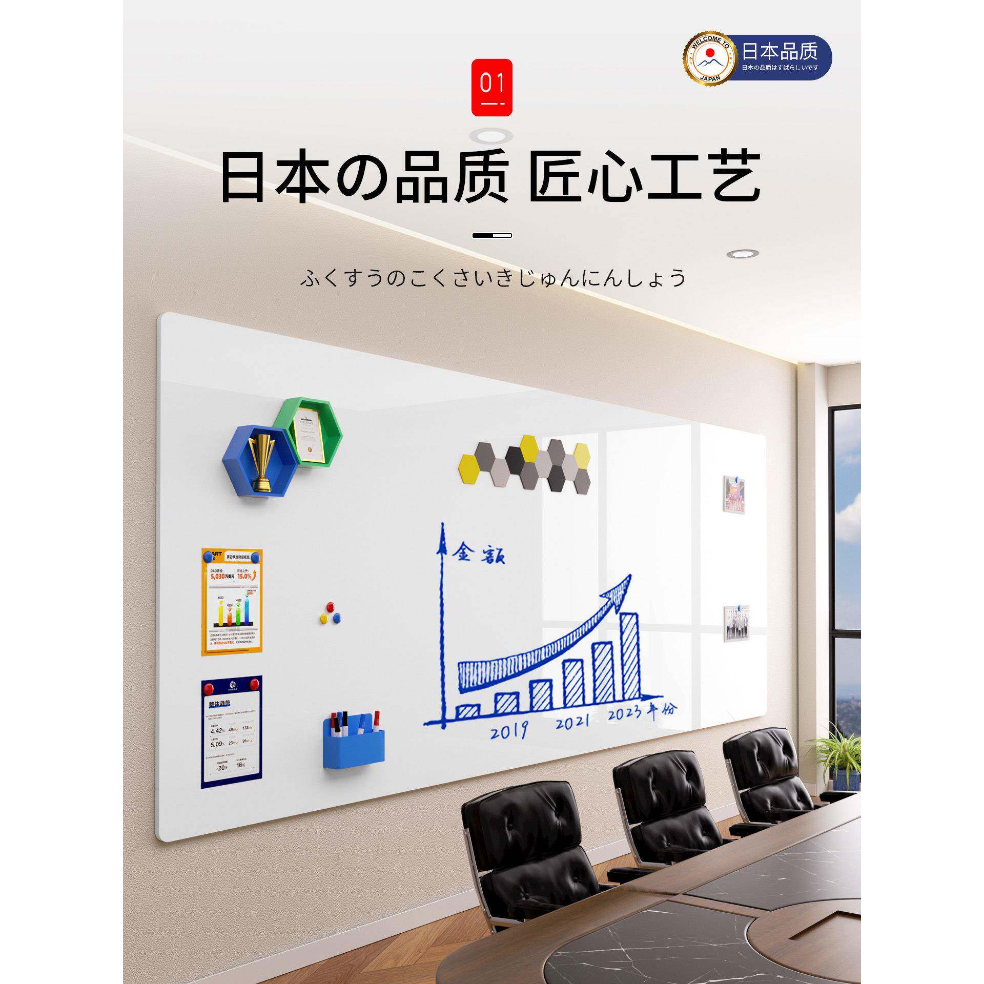 日本品质办公白板墙贴家用教学哑光可擦可移除磁性家庭用儿童画板