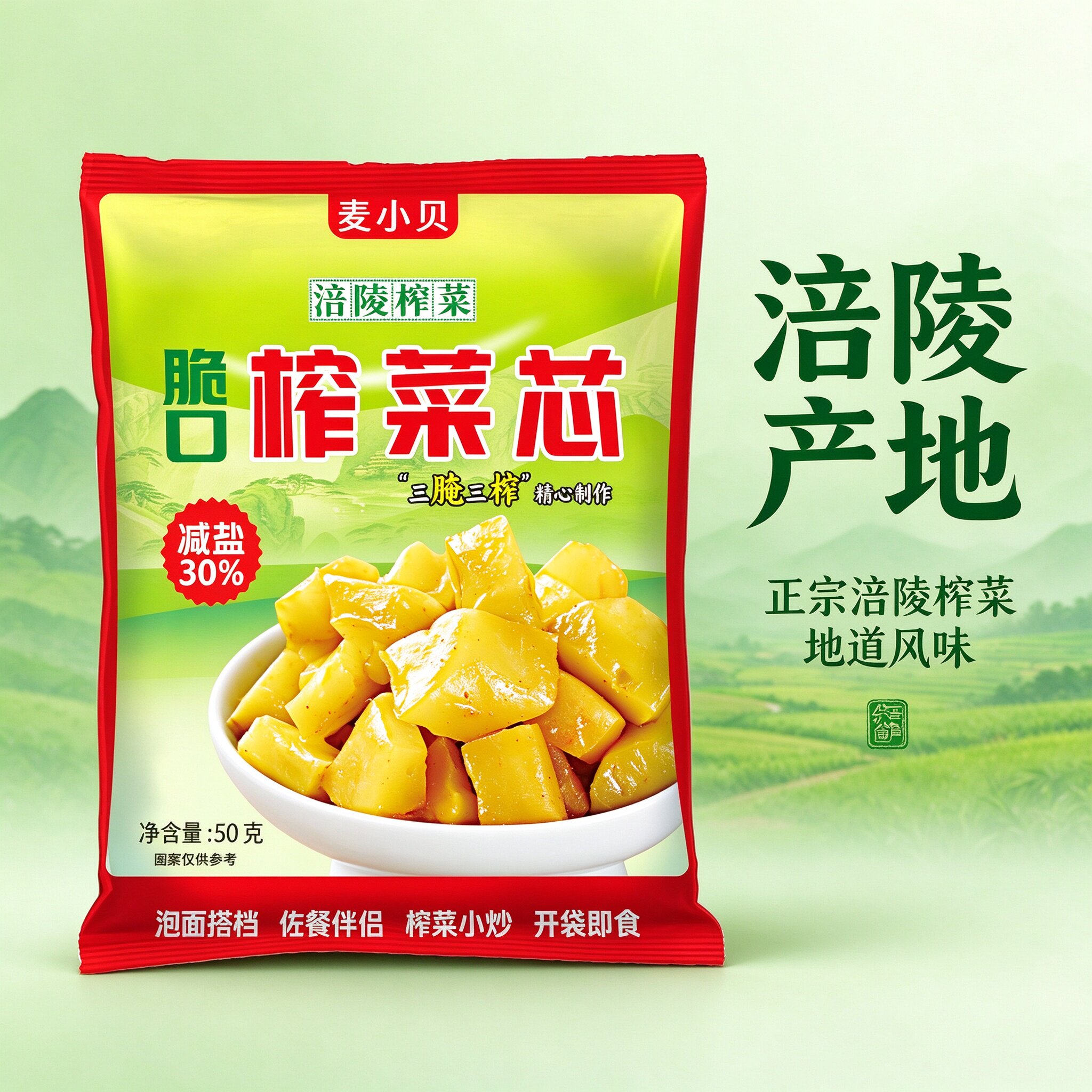 麦小贝重庆特产涪陵榨菜芯脆口小包装减盐开味下饭菜腌咸菜口口脆