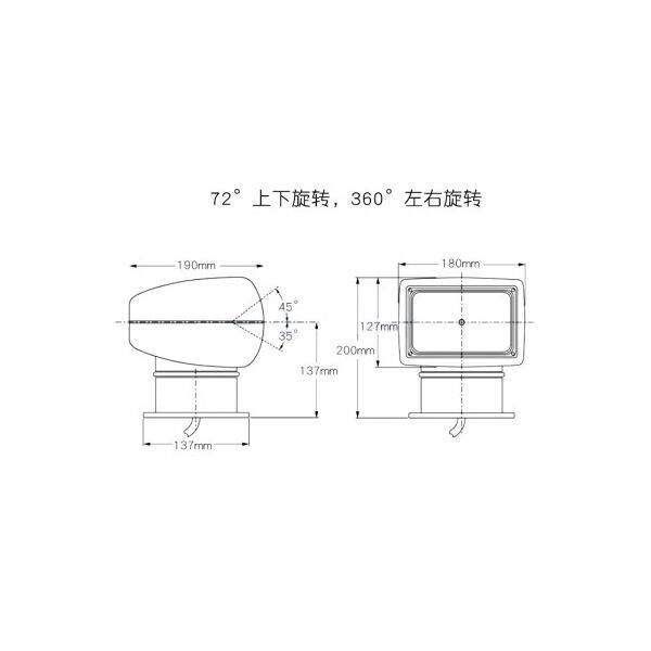 游艇船用探照灯360度遥控可旋转12V24V100W卤素氙气强光远程射灯