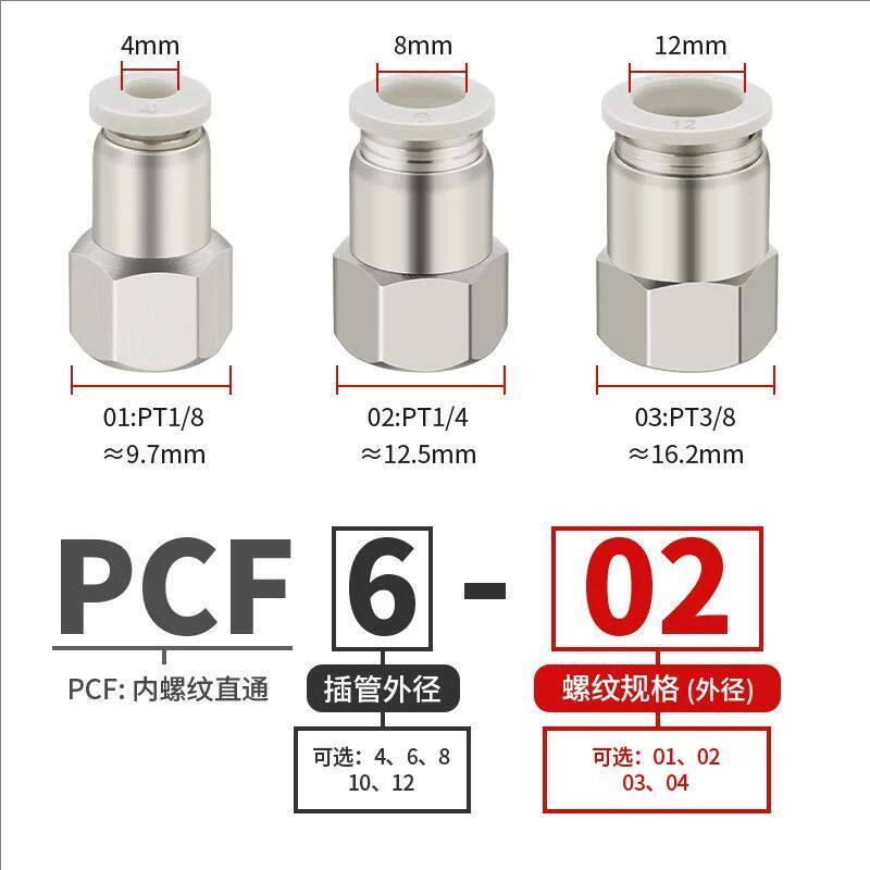 PCF气管快速接头内牙铜内螺纹4/6/8mm气动快插气泵管接头配件大全