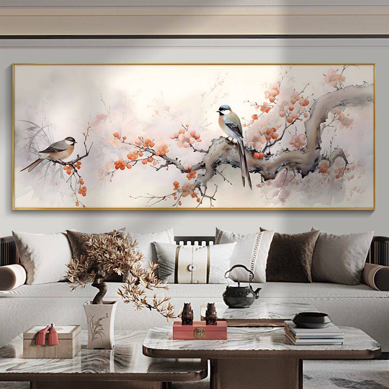 喜上眉梢花鸟国画新中式客厅装饰画沙发背景墙壁画中国风茶室挂画