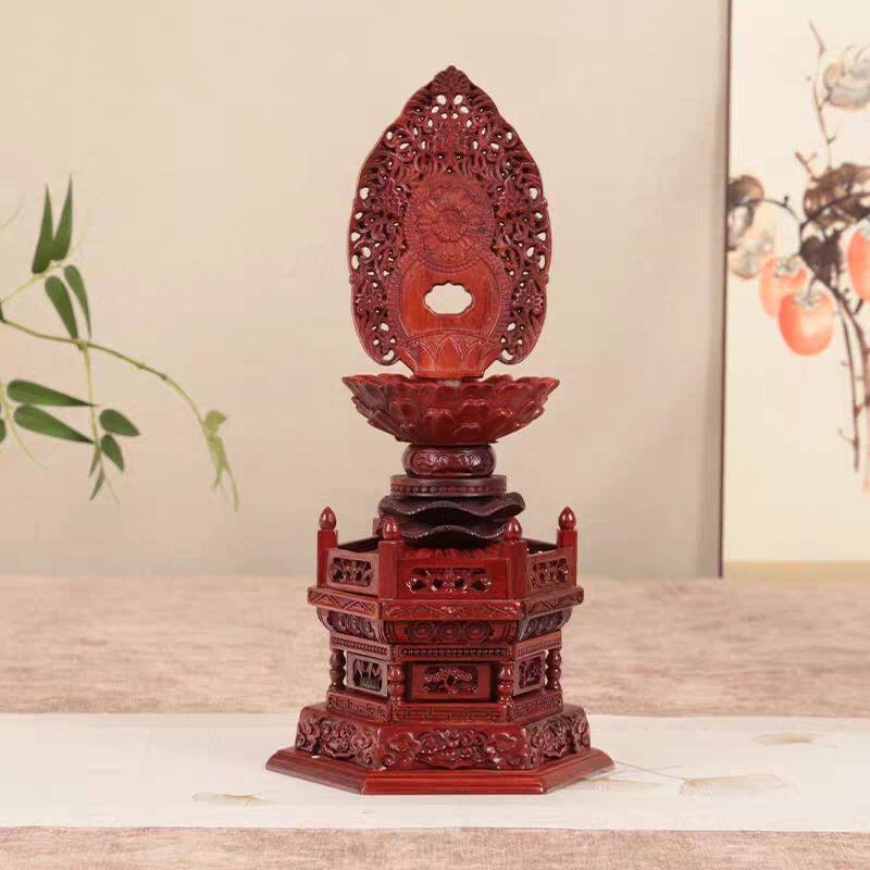 黑檀木雕观音菩萨背光底座供奉台家用莲花佛像财神像金刚摆件底座