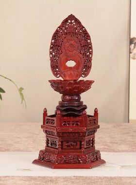 黑檀木雕观音菩萨背光底座供奉台家用莲花佛像财神像金刚摆件底座