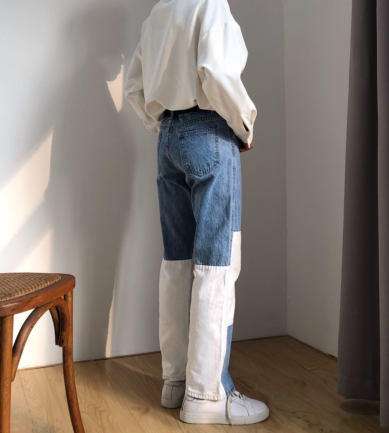 2019秋季新款潮牌撞色簡約牛仔褲潮流拼接直筒寬松長褲男潮寬松厚在類目 男裝, 牛仔褲中 - 來自Buy2taobao.com提供專業的淘寶代購服務