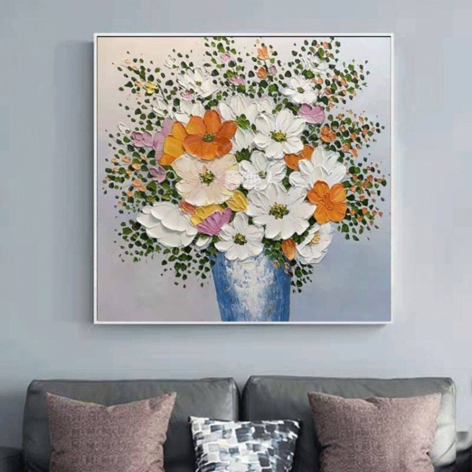 手工油画花开富贵立体厚肌理餐厅装饰画现代简约抽象花卉玄关挂画