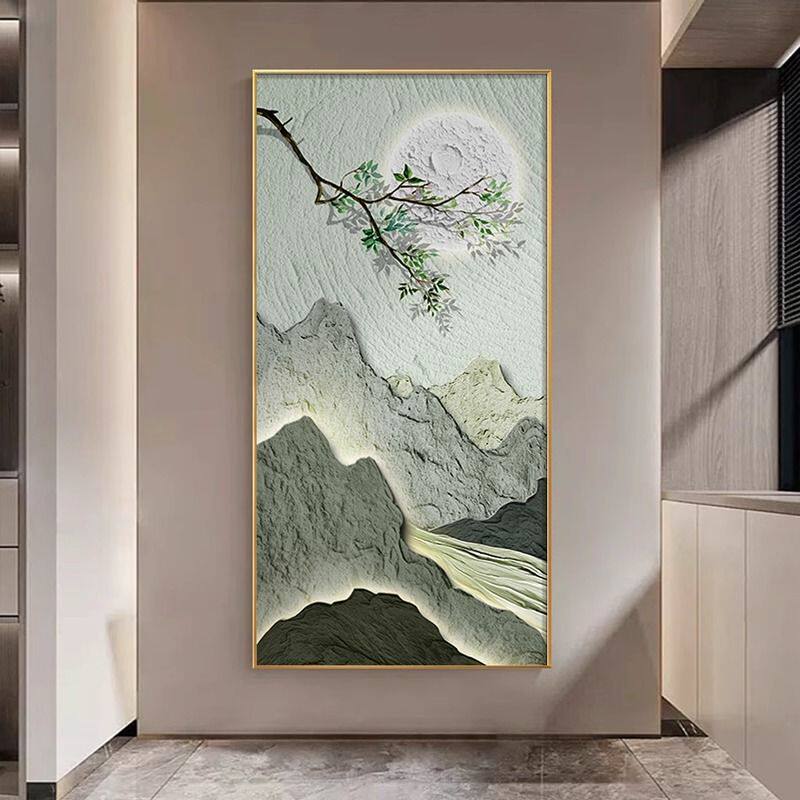 玄关山水装饰画山水玄关装饰画入户正对门新款壁画现代客厅走廊简
