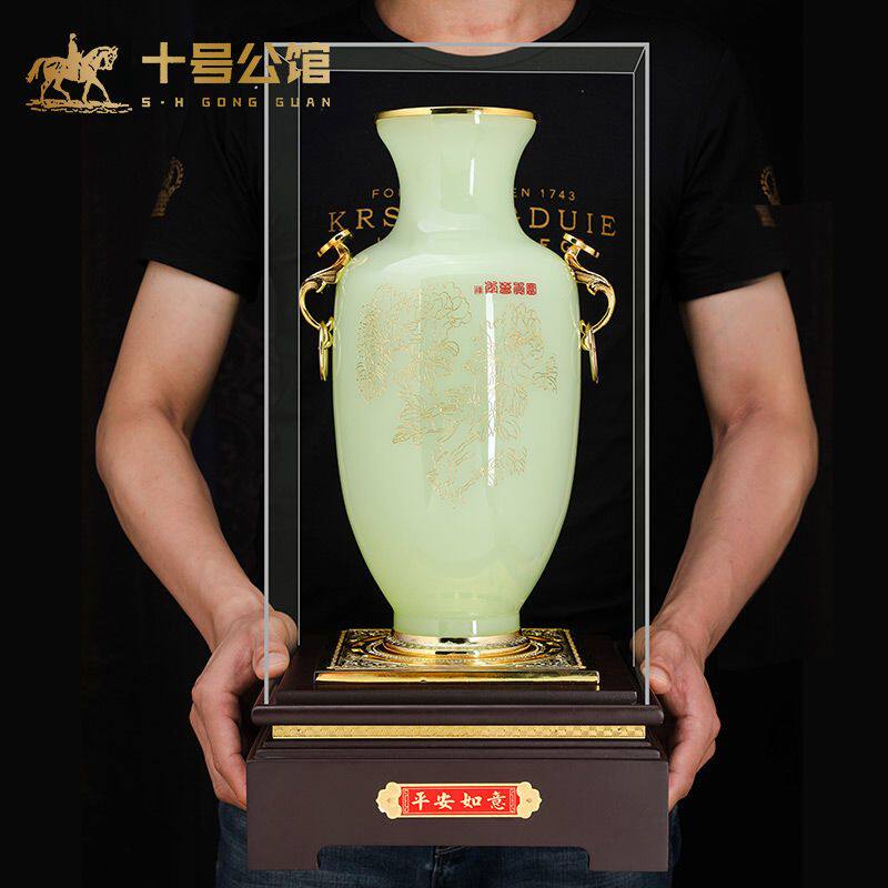 琉璃玉花瓶摆件新中式家居客厅酒柜玄关高端大气装饰乔迁新居礼品