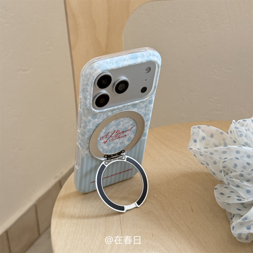蓝条纹碎花360支点手机壳