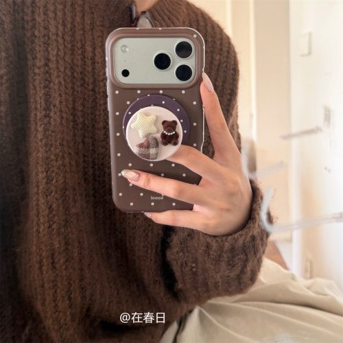 可爱棕色波点磁吸珍珠小熊