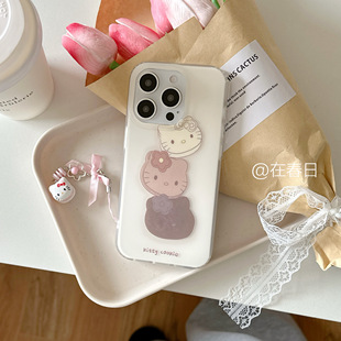 在春日可愛(ài)Kitty小餅干磨砂手機(jī)殼適用于蘋(píng)果15promax iPhone15pro女15保護(hù)殼16promax 14新款