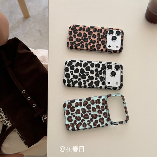 韩系秋冬复古拼色豹纹手机壳