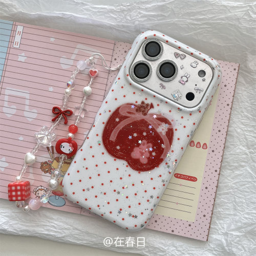 可爱红波点星星苹果丝带小熊兔子