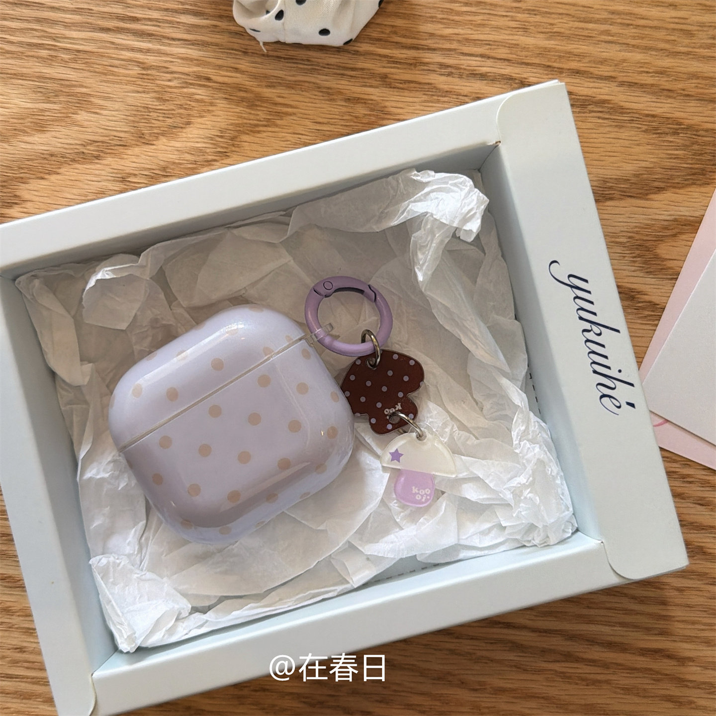 在春日韩系ins紫色灰波点小蘑菇挂件耳机套适用苹果蓝牙耳机套pro1/2代软壳AirPods 4代防摔保护套苹果pro3代