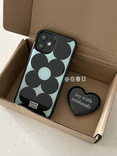 韩国蓝色花花黑边手机壳