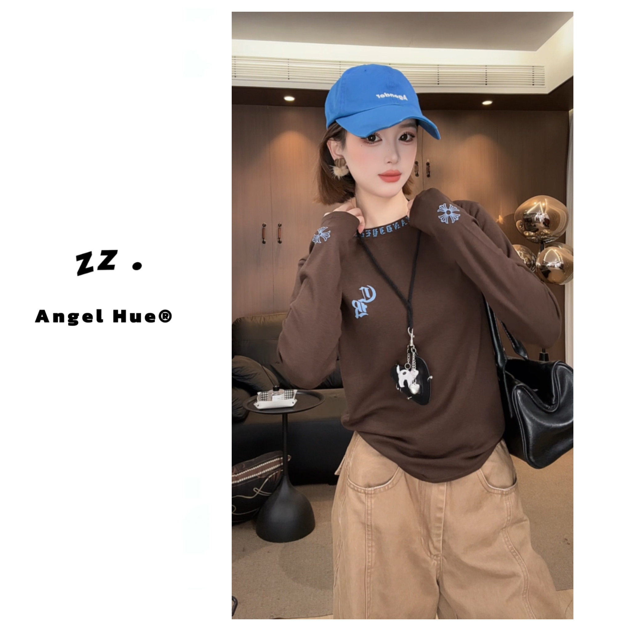 Angel Hue早秋设计感长袖T恤女百搭显瘦高级感打底衫