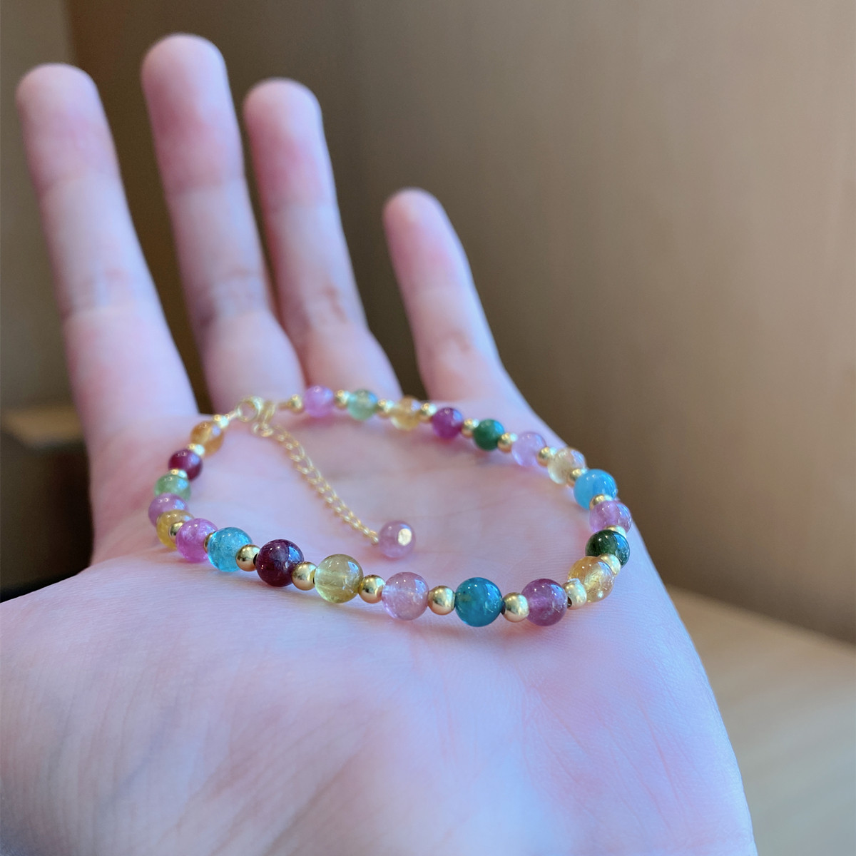 天然正品碧玺细手链招财桃花转运珠手串气质简约百塔女闺蜜礼物