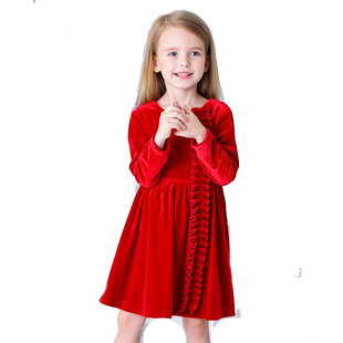 童装女童连衣裙2025秋季新款丝绒儿童长袖连衣裙宝宝中长款公主裙
