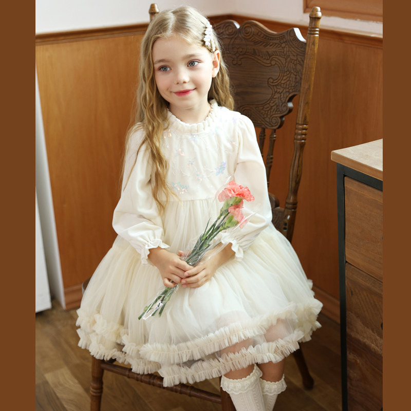 thumbnail for Girls' mesh princess dress 2026 spring new baby dress, medium size children's puffy skirt, stylish princess dress
