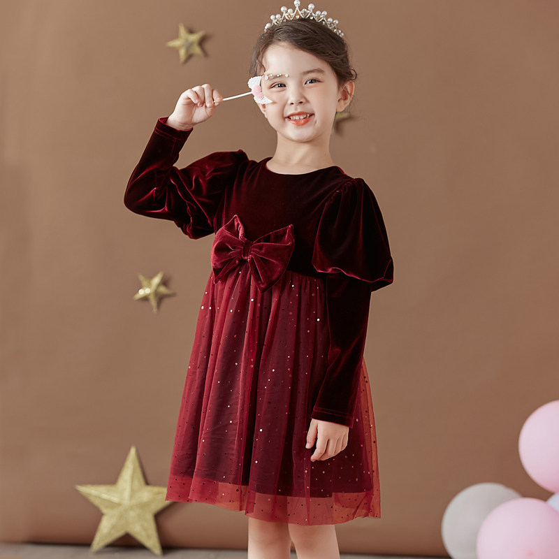 女童丝绒连衣裙2025秋款韩版洋气宝宝裙子中大儿童蝴蝶结公主裙,童装/婴儿装/亲子装,连衣裙,淘宝优惠券,粉丝福利购,淘宝优惠卷