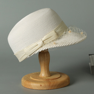 马术帽夏时尚百搭时装帽精品网纱真丝麻蝴蝶结宽檐草帽遮阳棒球帽