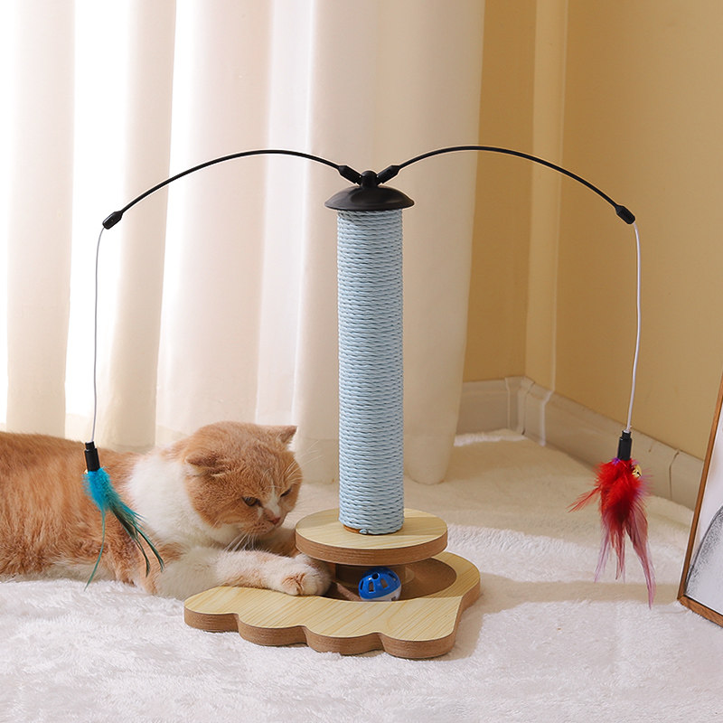 猫玩具自嗨解闷逗猫抓板剑麻耐磨瓦楞纸转盘球逗猫棒立式猫咪抓柱